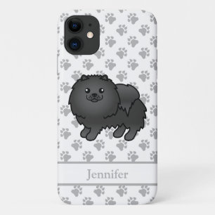 Black Pomeranian Cute Cartoon Dog & Name iPhone 11 Case