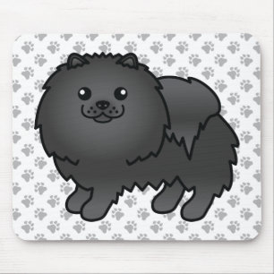 Black Pomeranian Cute Cartoon Dog & Paws Mouse Mat
