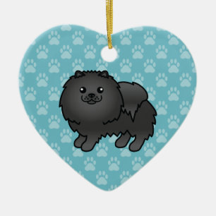 Black Pomeranian Dog Cartoon Illustration On Blue Ceramic Tree Decoration