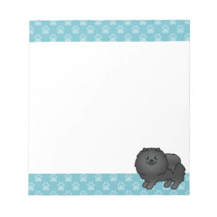 Black Pomeranian Dog Illustration And Blue Borders Notepad