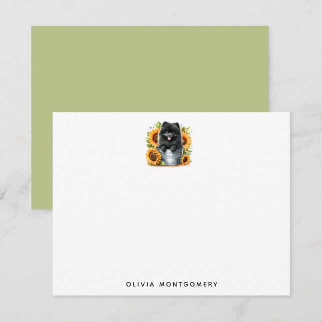 Black Pomeranian Dog Rustic Sunflowers Personal Card (Front/Back)