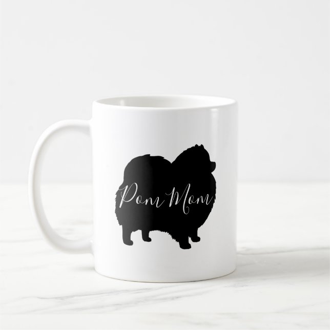 Black Pomeranian Dog Silhouettes Pom Mum Custom Coffee Mug (Left)