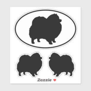 Black Pomeranian Dog Silhouettes Vinyl Sticker Set