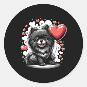 Black Pomeranian Dog Valentine's Day Dog Owner Val Classic Round Sticker