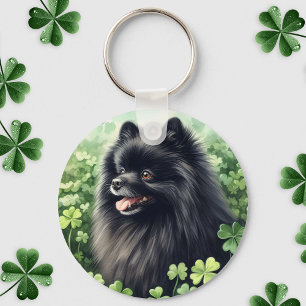 Black Pomeranian Saint Patricks Day Key Ring