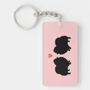 Black Pomeranian Silhouettes with Heart Key Ring