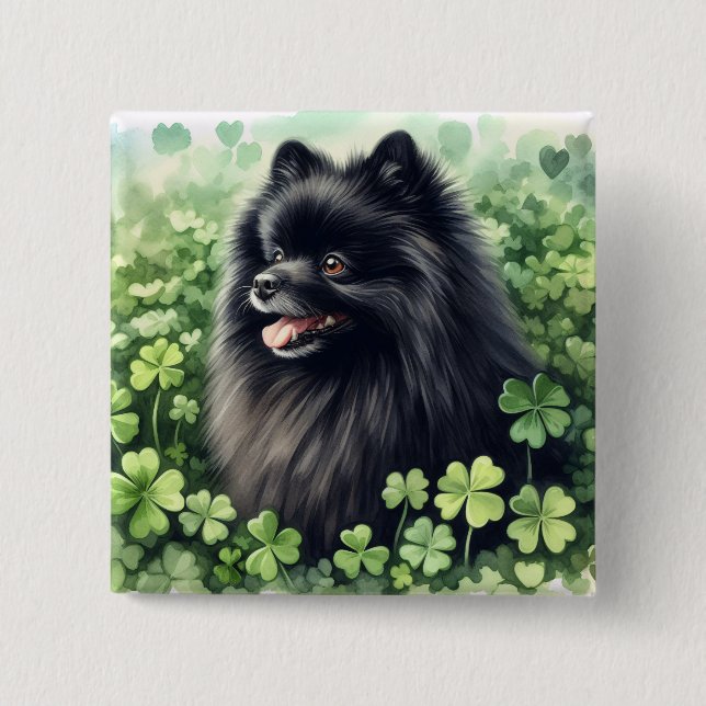 Black Pomeranian St Patricks Day  15 Cm Square Badge (Front)