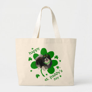 Black Pomeranian St Patricks Day Large Tote Bag