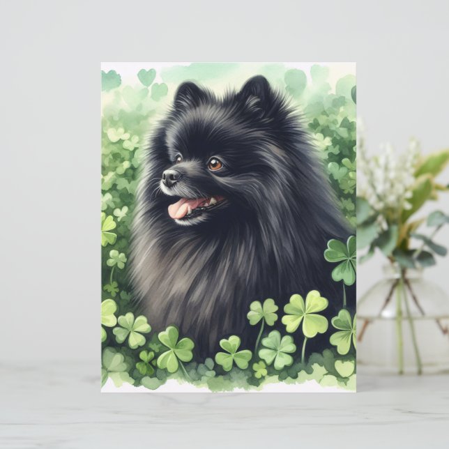 Black Pomeranian St Patricks Day Scrapbook Paper (Standing Front)