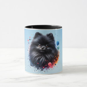 Black pomeranian watercolor illustration mug