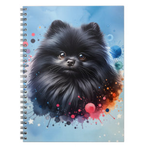 Black pomeranian watercolor illustration notebook