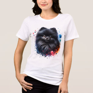 Black pomeranian watercolor illustration Tri-Blend shirt