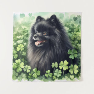 Black Pomeranian Watercolor St Patricks Day  Tapestry