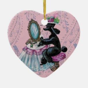 Black Poodle Boudoir Retro Art Heart Ornament