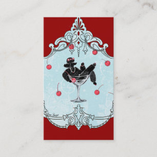 Black Poodle & Cherries Retro Business Card