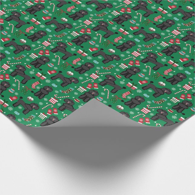 Black Poodle Christmas Dog Wrapping Paper (Corner)