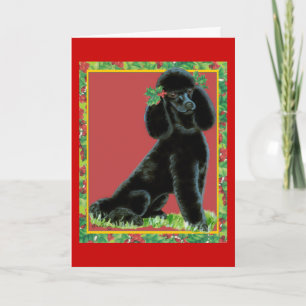 Black Poodle Christmas Holly Art Gifts & Cards
