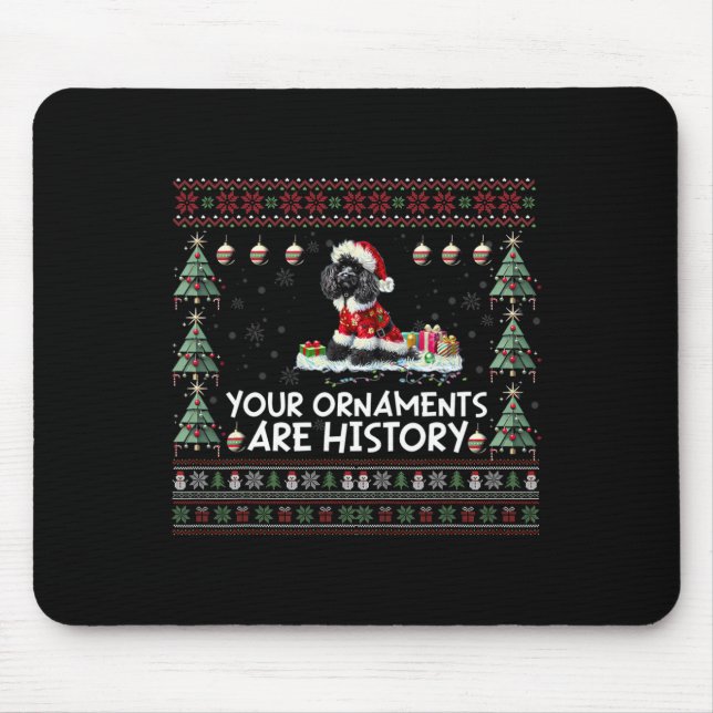 Black Poodle Christmas Tree Lights Decorations Xma Mouse Mat (Front)