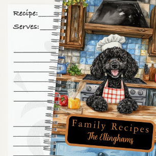 Black Poodle Dog Chef Spiral Recipe Book