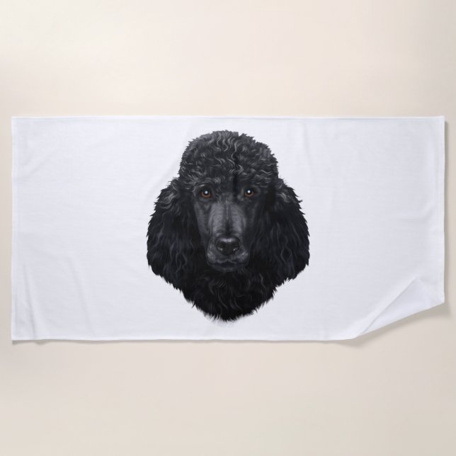 Black Poodle Dog Face Beach Towel (Front)