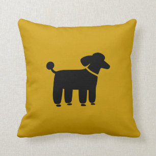 Black Poodle Dog Graphic on Yellow (Customisable) Cushion