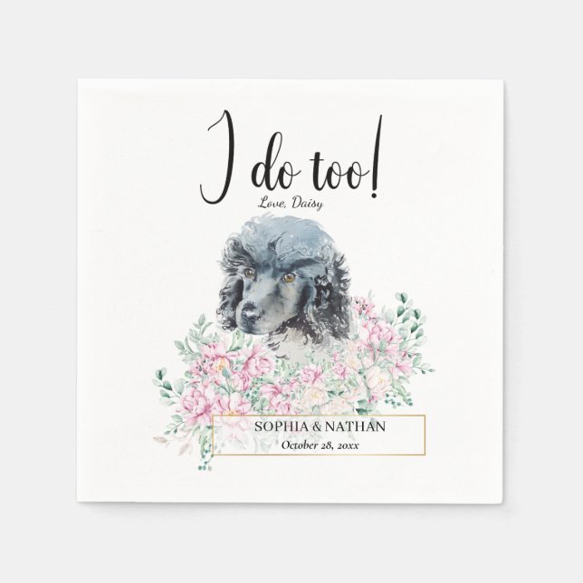 Black Poodle Dog Wedding Cocktail Napkins (Front)