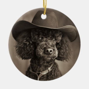 Black Poodle Dressed as a Cowboy Halloween Costume Ceramic Tree Decoration