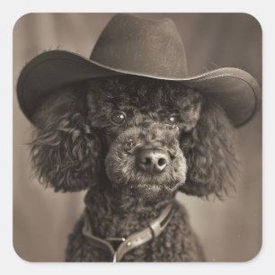 Black Poodle Dressed as a Cowboy Halloween Costume Square Sticker