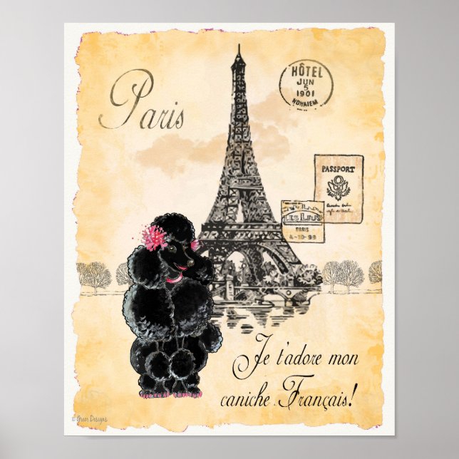 Black Poodle Eiffel Tower Paris Art Print (Front)