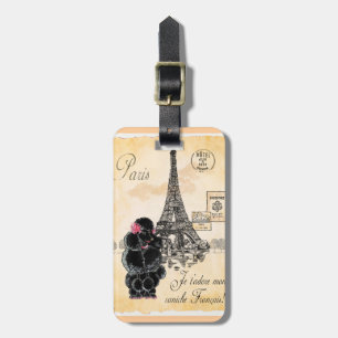 Black Poodle French Paris Eiffel Tower Vintage Luggage Tag