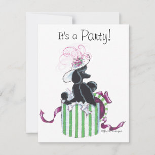 Black Poodle Hatbox Retro Art Print Invitation