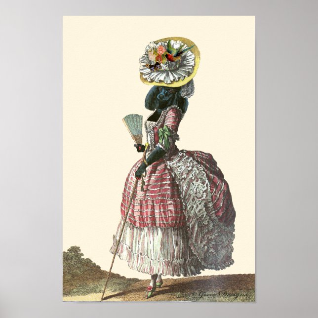 Black Poodle in Marie Antoinette Costume Print (Front)