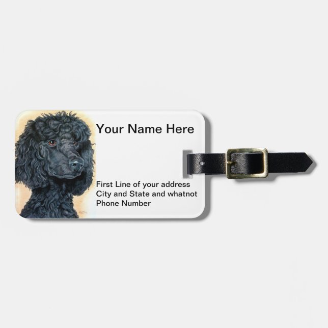 Black Poodle Luggage Tag (Front Horizontal)
