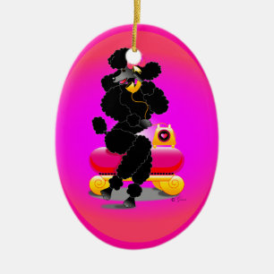 Black Poodle on Phone Retro Ornament
