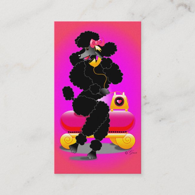 Black Poodle on Phone Retro Painting Business Card (Front)