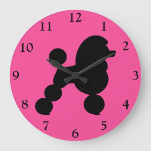 Black Poodle on Pink Large Clock