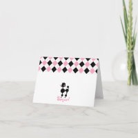 Black Poodle Pink & Black Argyle Notecard