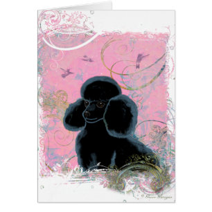 Black Poodle Portrait with Hummingbirds