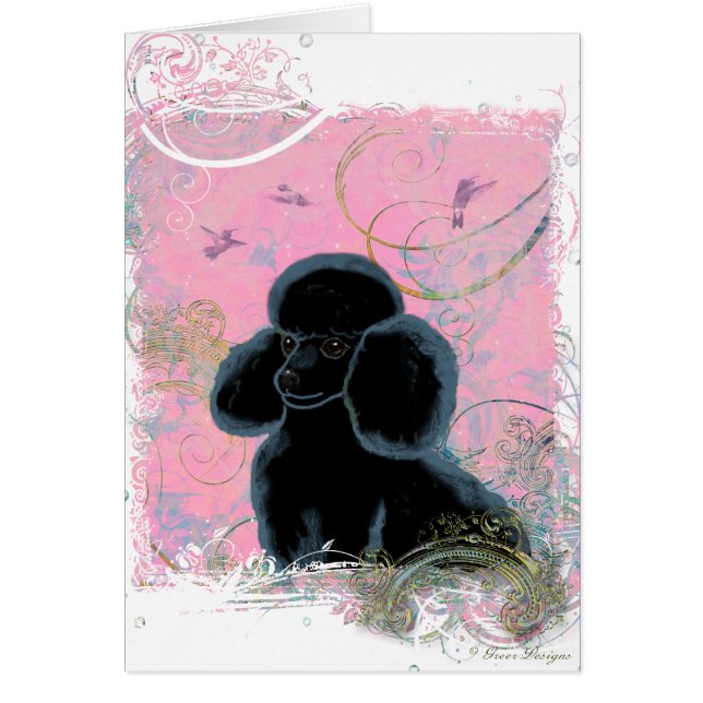 Black Poodle Portrait with Hummingbirds (Front)