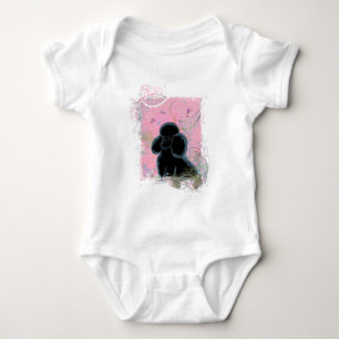 Black Poodle Portrait with Hummingbirds Baby Bodysuit