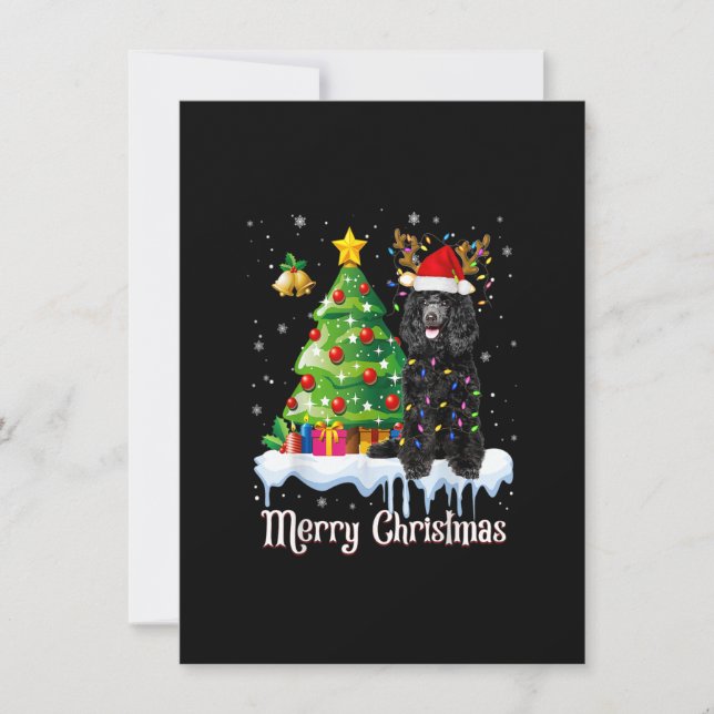 Black Poodle Santa Christmas Tree Lights Dog Lover Invitation (Front)