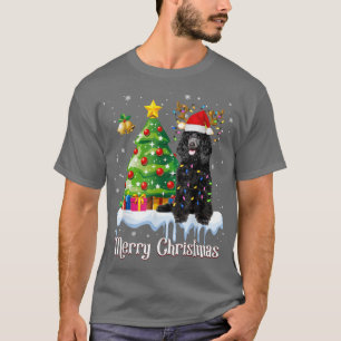 Black Poodle Santa Christmas Tree Lights Dog Lover T-Shirt