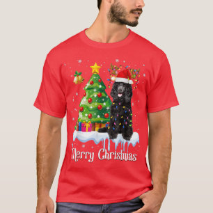 Black Poodle Santa Christmas Tree Lights Dog Lover T-Shirt