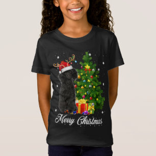 Black Poodle Santa Christmas Tree Lights Xmas Rein T-Shirt