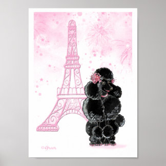 Black Poodle with Pink Eiffel Tower Poster