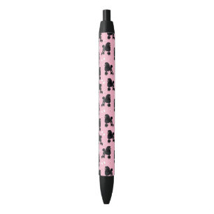 Black Poodles and Bows Pattern Pink Black Ink Pen
