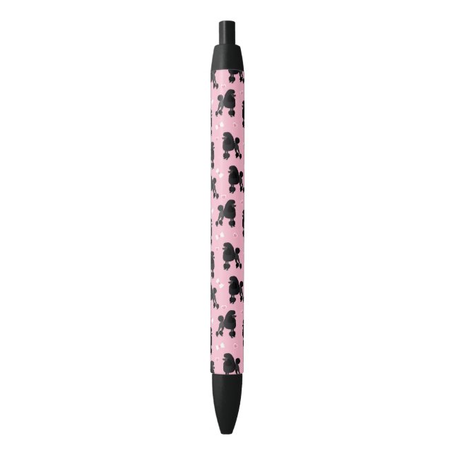 Black Poodles and Bows Pattern Pink Black Ink Pen (Front Vertical)