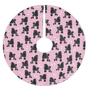 Black Poodles and Bows Pattern Pink Brushed Polyester Tree Skirt