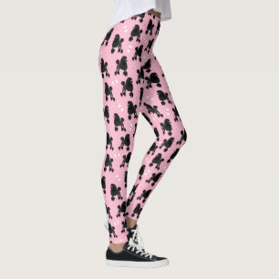Black Poodles and Bows Pattern Pink Leggings