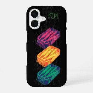 Black Pop Art Sardine Art Grunge Drawing Monogram iPhone 16 Case